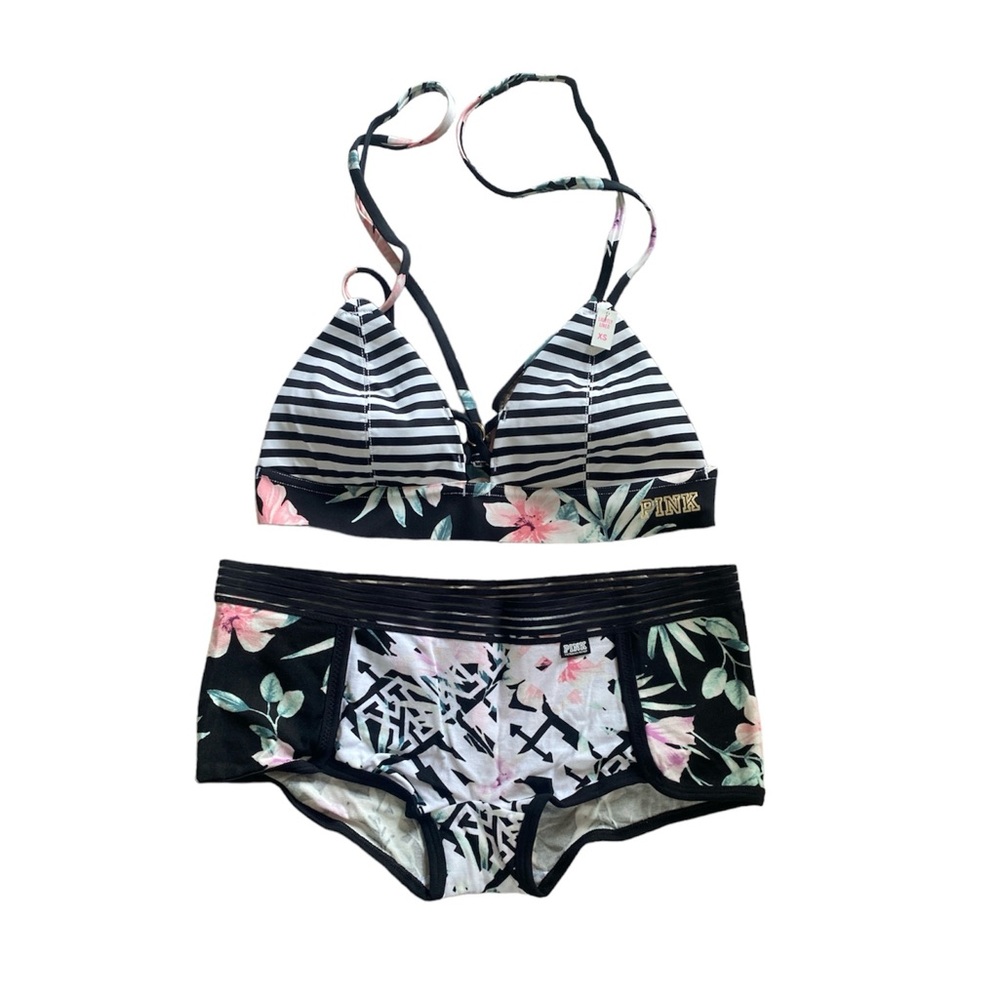 PINK Victoria's Secret Bonded Strappy Bralette XS with boyshort panty size xs
